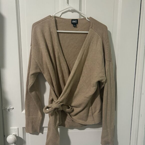 Large Tan INC Wrap Long Sleeved Top - Picture 1 of 3